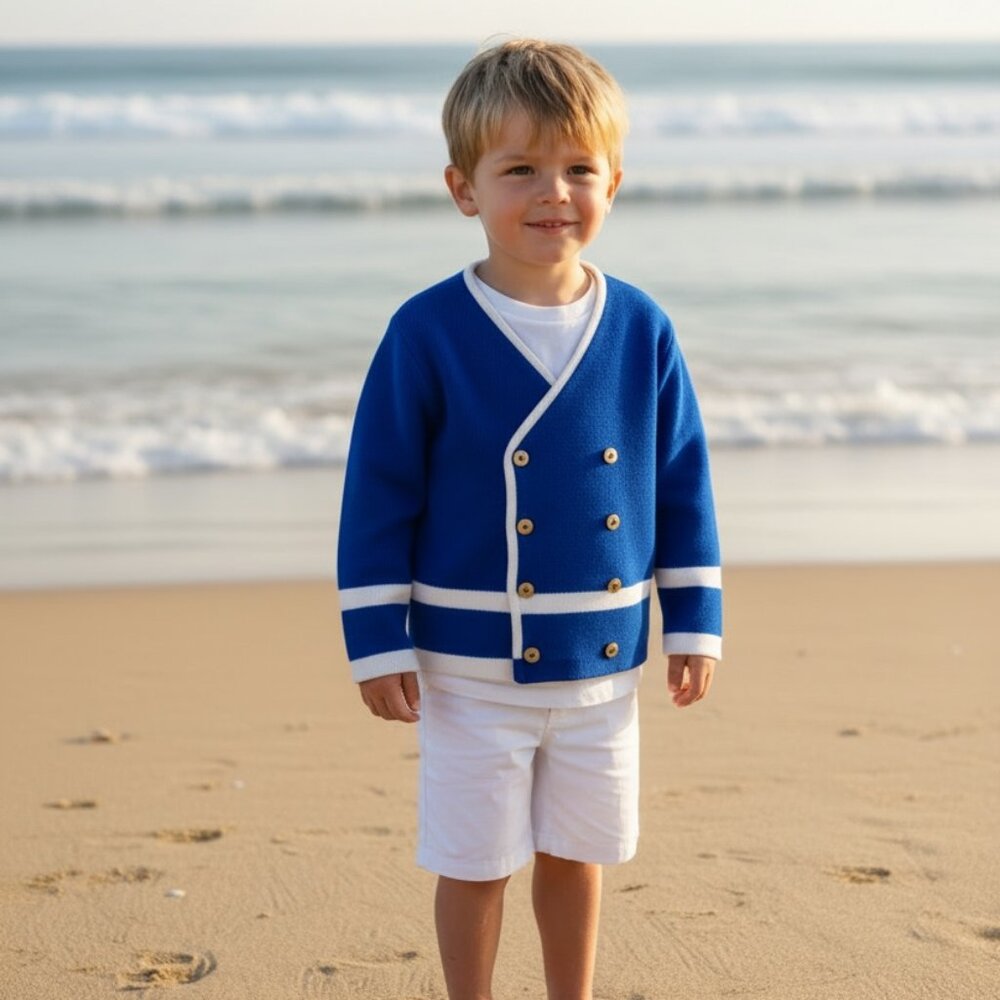 Vintage Little Angel Nautical Cardigan Navy Gold Button Sweater